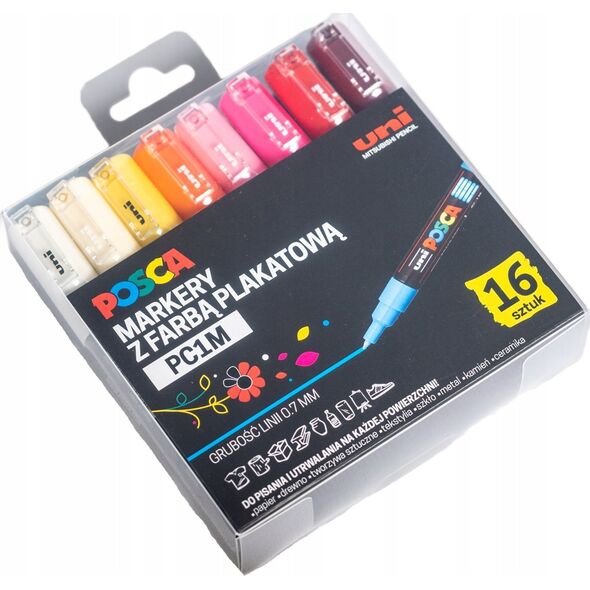 Uni MARKER PLAKATOWY UNI POSCA PC- 1M ZESTAW 16KOLORÓW