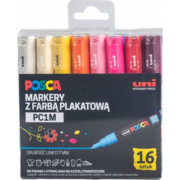 Uni MARKER PLAKATOWY UNI POSCA PC- 1M ZESTAW 16KOLORÓW