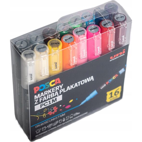 Uni MARKER PLAKATOWY UNI POSCA PC- 1M ZESTAW 16KOLORÓW
