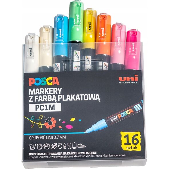 Uni MARKER PLAKATOWY UNI POSCA PC- 1M ZESTAW 16KOLORÓW
