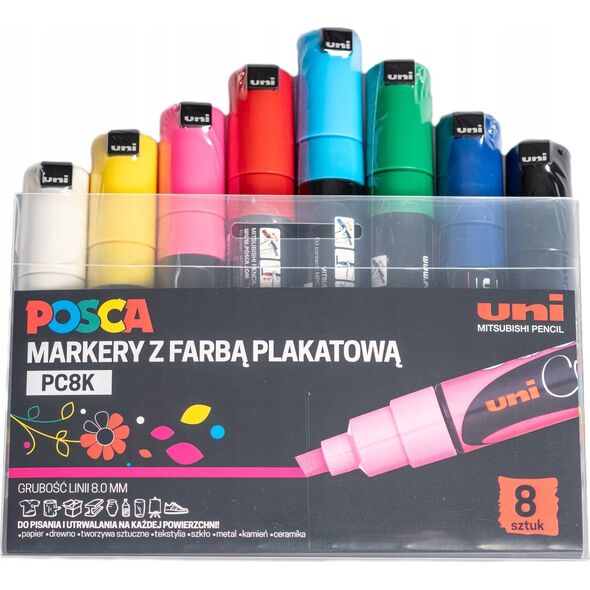 Uni MARKER PLAKATOWY UNI POSCA PC- 8K ZESTAW 8 KOLORÓW