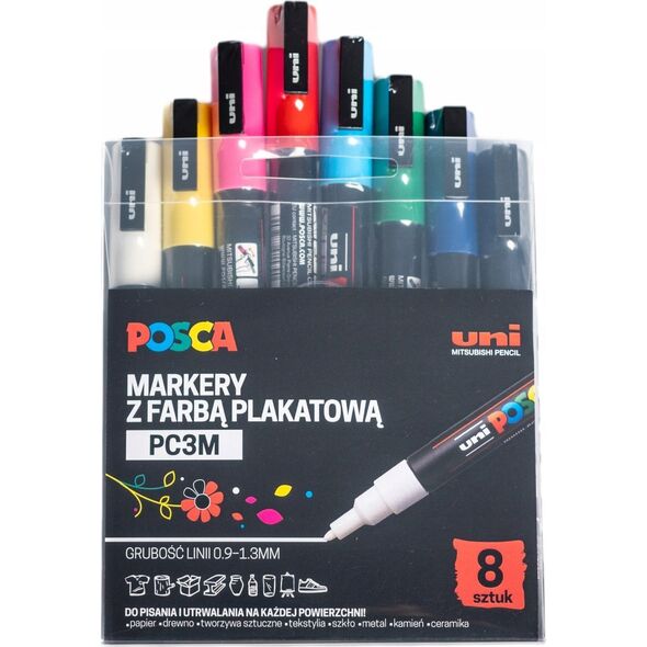 Uni Marker UNI POSCA PC-3M zestaw 8K PLASTIKOWE