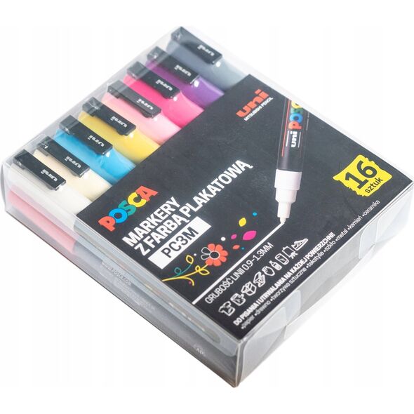 Uni Marker UNI POSCA PC-3M zestaw 16szt PLASTIKOWE