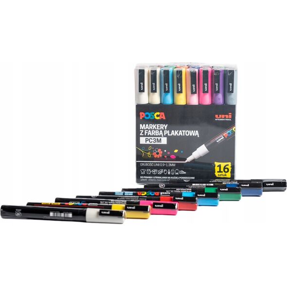 Uni Marker UNI POSCA PC-3M zestaw 16szt PLASTIKOWE