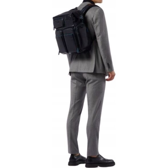 Piquadro Piquadro, Blue Square, Leather, Backpack, Black, CA5573B2V, Unisex, Size L Unisex