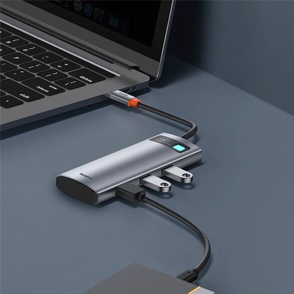 HUB USB Baseus Hub 7w1 Baseus Gleam, USB-C do 1x HDMI4K 60Hz + 3x USB3.0 + 1x PD + 1x SD/TF (szary)
