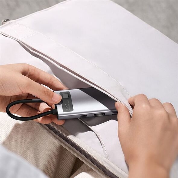 HUB USB Baseus Hub 7w1 Baseus Gleam, USB-C do 1x HDMI4K 60Hz + 3x USB3.0 + 1x PD + 1x SD/TF (szary)