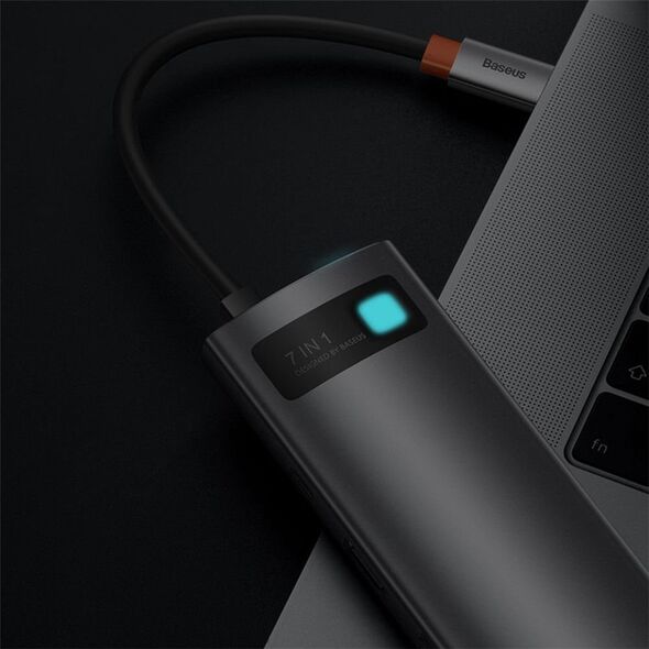 HUB USB Baseus Hub 7w1 Baseus Gleam, USB-C do 1x HDMI4K 60Hz + 3x USB3.0 + 1x PD + 1x SD/TF (szary)