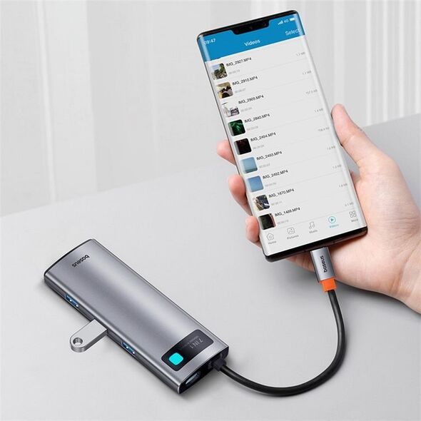 HUB USB Baseus Hub 7w1 Baseus Gleam, USB-C do 1x HDMI4K 60Hz + 3x USB3.0 + 1x PD + 1x SD/TF (szary)