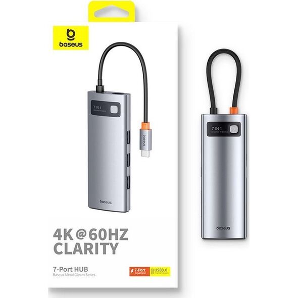 HUB USB Baseus Hub 7w1 Baseus Gleam, USB-C do 1x HDMI4K 60Hz + 3x USB3.0 + 1x PD + 1x SD/TF (szary)