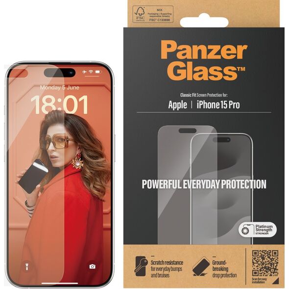 PanzerGlass Szkło hartowane Classic Fit iPhone15 Pro