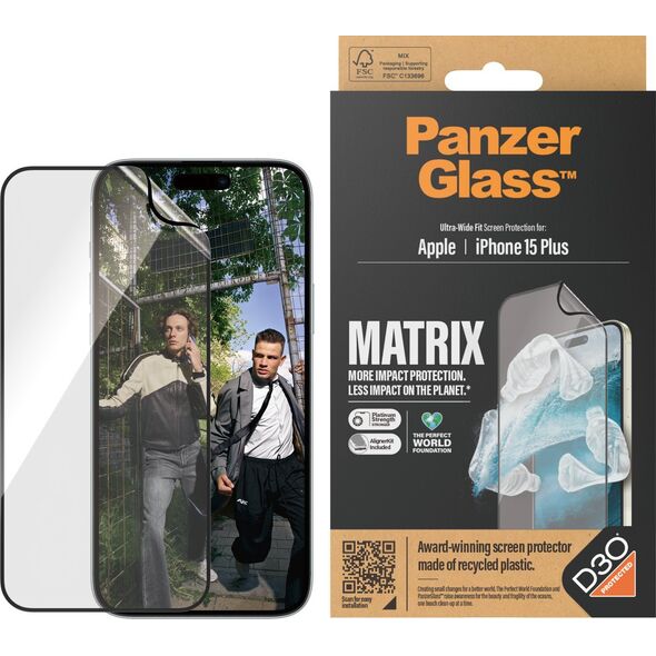 PanzerGlass Szkło hybrydowe PanzerGlass Ultra-Wide Fit Matrix iPhone 15 Plus antybakteryjne