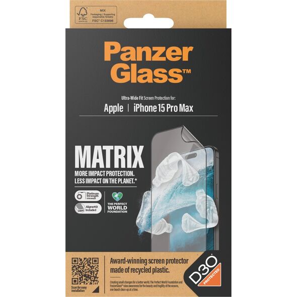 PanzerGlass Szkło hybrydowe PanzerGlass Ultra-Wide Fit Matrix iPhone 15 Pro Max antybakteryjne