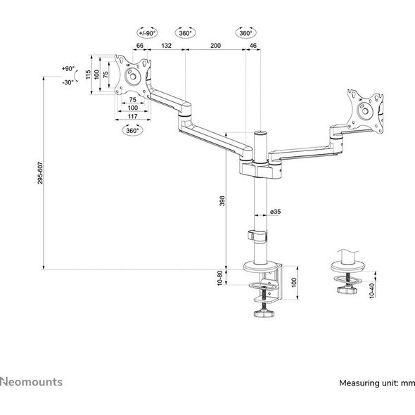 Neomounts Uchwyt biurkowy na 2 monitory 17" - 27" (DS60-425WH2)