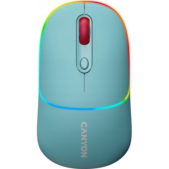 Mysz Canyon CANYON MW-22, 2 in 1 Wireless optical mouse with 4 buttons,Silent switch for right/left keys,DPI 800/1200/1600, 2 mode(BT/ 2.4GHz), 650mAh Li-poly battery,RGB backlight,Dark cyan, cable length 0.8m, 110*62*34.2mm, 0.085kg