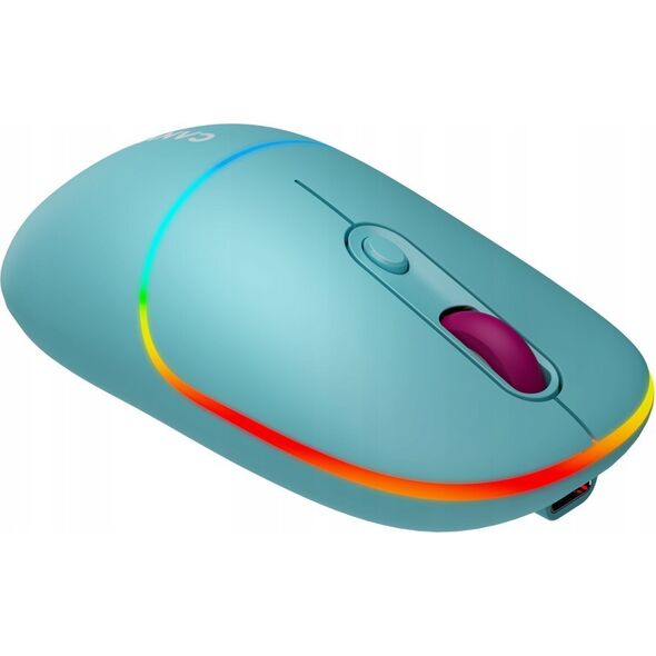 Mysz Canyon CANYON MW-22, 2 in 1 Wireless optical mouse with 4 buttons,Silent switch for right/left keys,DPI 800/1200/1600, 2 mode(BT/ 2.4GHz), 650mAh Li-poly battery,RGB backlight,Dark cyan, cable length 0.8m, 110*62*34.2mm, 0.085kg