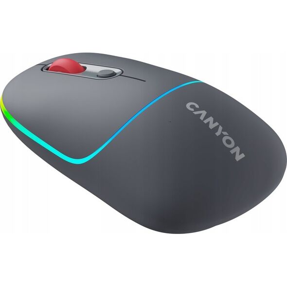 Mysz Canyon CANYON MW-22, 2 in 1 Wireless optical mouse with 4 buttons,Silent switch for right/left keys,DPI 800/1200/1600, 2 mode(BT/ 2.4GHz), 650mAh Li-poly battery,RGB backlight,Dark grey, cable length 0.8m, 110*62*34.2mm, 0.085kg