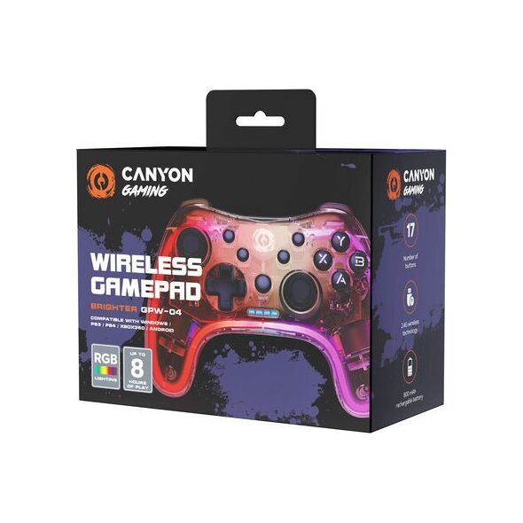 Pad Canyon CANYON GPW-04, 2.4G Wireless Controller with built-in 800mah battery, 2M Type-C charging cable ,Wireless Gamepad for Android / PC / PS3 /PS4 /XBOX360/ Nitendo Switch（RGB Lighting), 151*110*42mm, 208g
