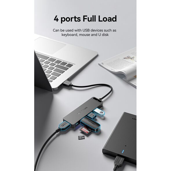 HUB USB Vention Hub USB 3.0 z 4 portami i zasilaczem Vention CHLBD 0,5m czarny