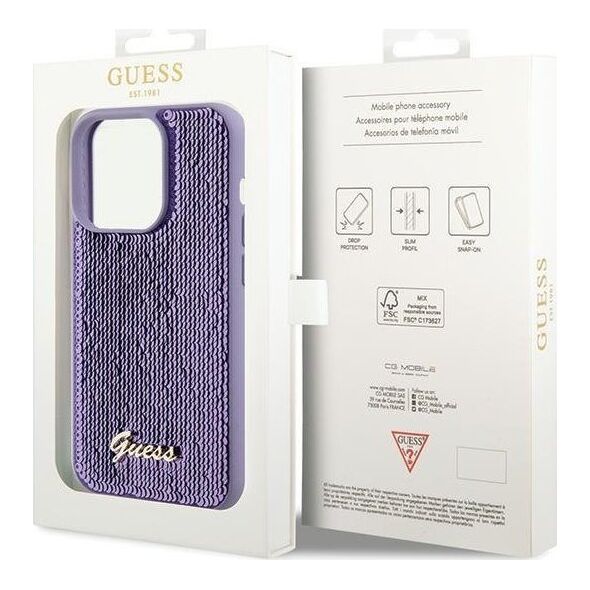 Guess Guess GUHCP15XPSFDGSU iPhone 15 Pro Max 6.7" fioletowy/purple hardcase Sequin Script Metal