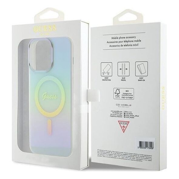 Guess Guess GUHMP15LHITSQ iPhone 15 Pro 6.1" turkusowy/turquoise hardcase IML Iridescent MagSafe