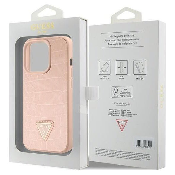 Guess Guess GUHCP15XPCRTHCP iPhone 15 Pro Max różowy/pink hardcase Croco Triangle Metal Logo