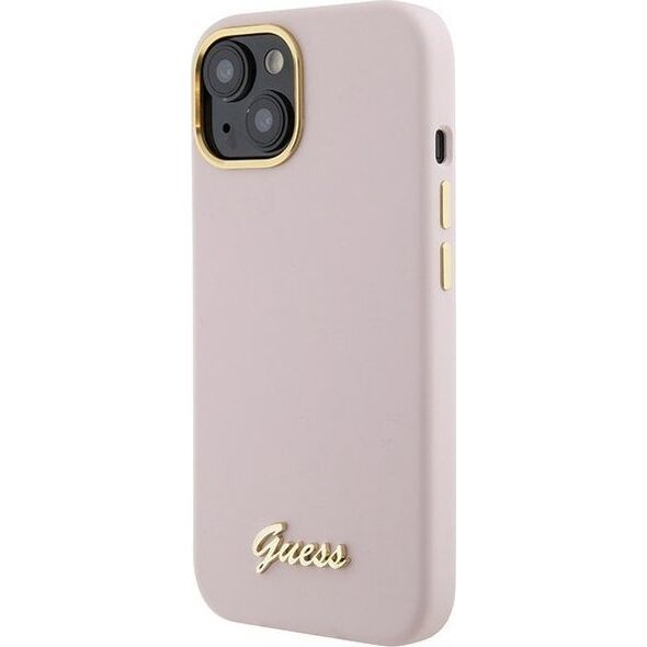 Guess Guess GUHCP15SSMBSLP iPhone 15 6.1" różowy/pink hardcase Silicone Script Metal Logo & Frame