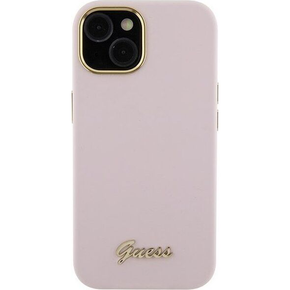 Guess Guess GUHCP15SSMBSLP iPhone 15 6.1" różowy/pink hardcase Silicone Script Metal Logo & Frame