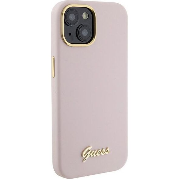 Guess Guess GUHCP15SSMBSLP iPhone 15 6.1" różowy/pink hardcase Silicone Script Metal Logo & Frame