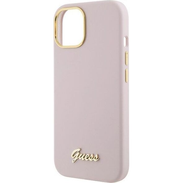 Guess Guess GUHCP15SSMBSLP iPhone 15 6.1" różowy/pink hardcase Silicone Script Metal Logo & Frame