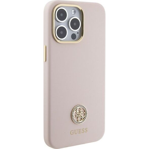 Guess Guess GUHCP15XM4DGPP iPhone 15 Pro Max 6.7" różowy/pink hardcase Silicone Logo Strass 4G