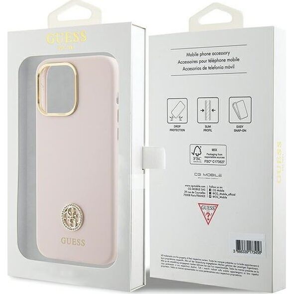 Guess Guess GUHCP15XM4DGPP iPhone 15 Pro Max 6.7" różowy/pink hardcase Silicone Logo Strass 4G