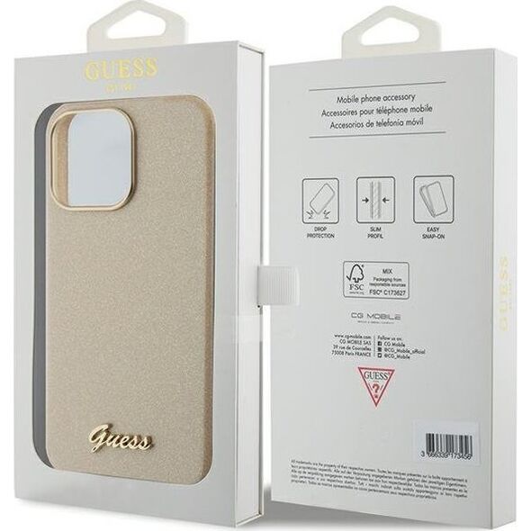 Guess Guess GUHCP15XPGMCSD iPhone 15 Pro Max 6.7" złoty/light gold hardcase Glitter Glossy Script