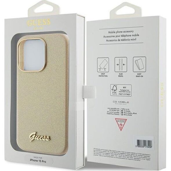 Guess Guess GUHCP15LPGMCSD iPhone 15 Pro 6.1" złoty/light gold hardcase Glitter Glossy Script