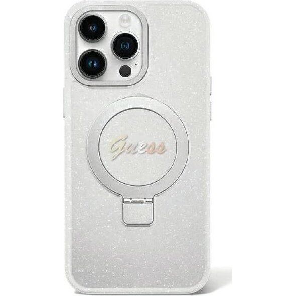 Guess Guess GUHMP15MHRSGSD iPhone 15 Plus 6.7" przezroczysty/transparent hardcase Ring Stand Script Glitter MagSafe