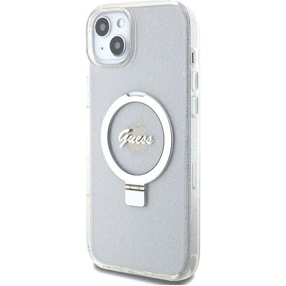 Guess Guess GUHMP15MHRSGSD iPhone 15 Plus 6.7" przezroczysty/transparent hardcase Ring Stand Script Glitter MagSafe
