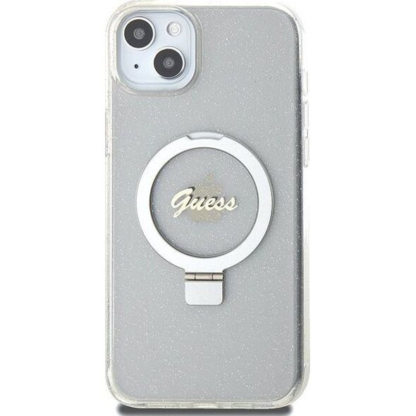 Guess Guess GUHMP15MHRSGSD iPhone 15 Plus 6.7" przezroczysty/transparent hardcase Ring Stand Script Glitter MagSafe