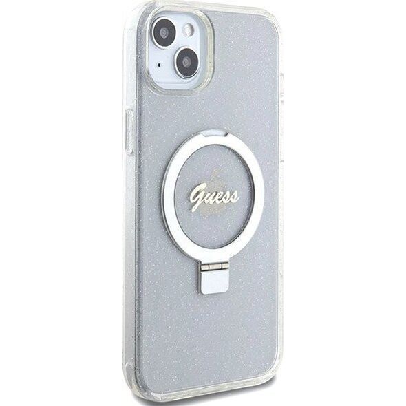 Guess Guess GUHMP15MHRSGSD iPhone 15 Plus 6.7" przezroczysty/transparent hardcase Ring Stand Script Glitter MagSafe