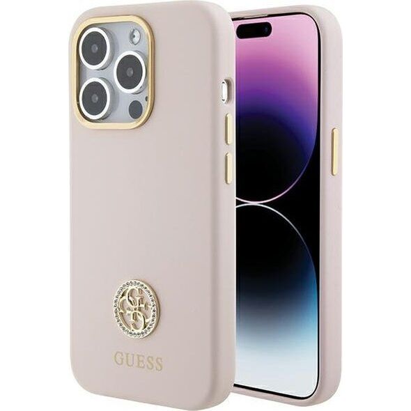 Guess Guess GUHCP15LM4DGPP iPhone 15 Pro 6.1" jasnoróżowy/pink hardcase Silicone Logo Strass 4G