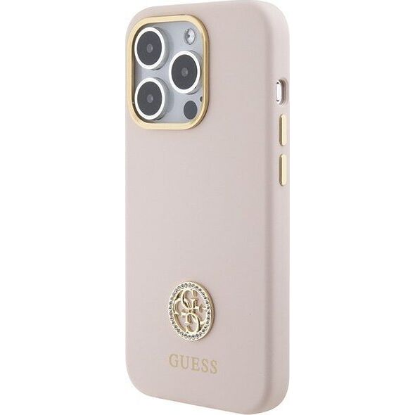 Guess Guess GUHCP15LM4DGPP iPhone 15 Pro 6.1" jasnoróżowy/pink hardcase Silicone Logo Strass 4G