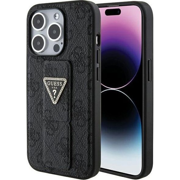 Guess Guess GUHCP15LPGS4TDK iPhone 15 Pro 6.1" czarny/black hardcase Grip Stand 4G Triangle Strass