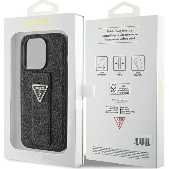 Guess Guess GUHCP15LPGS4TDK iPhone 15 Pro 6.1" czarny/black hardcase Grip Stand 4G Triangle Strass