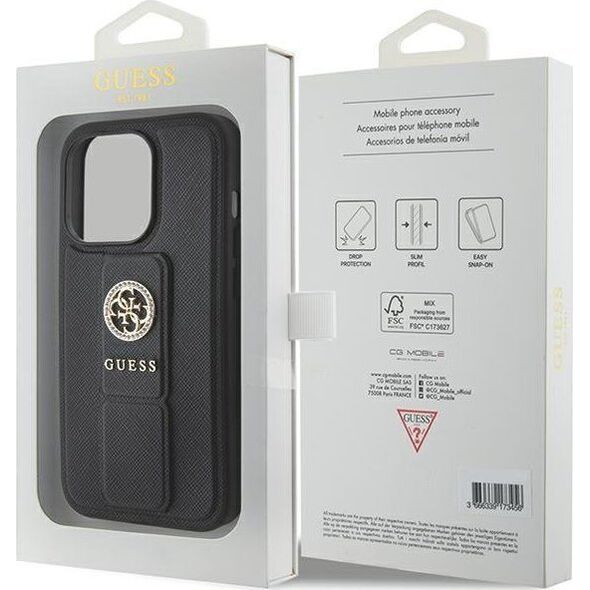 Guess Guess GUHCP15XPGSSADK iPhone 15 Pro Max 6.7" czarny/black hardcase Grip Stand 4G Saffiano Strass