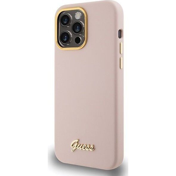 Guess Guess GUHCP15XSMBSLP iPhone 15 Pro Max 6.7" różowy/pink hardcase Silicone Script Metal Logo & Frame