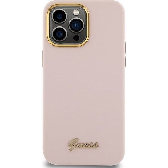 Guess Guess GUHCP15XSMBSLP iPhone 15 Pro Max 6.7" różowy/pink hardcase Silicone Script Metal Logo & Frame