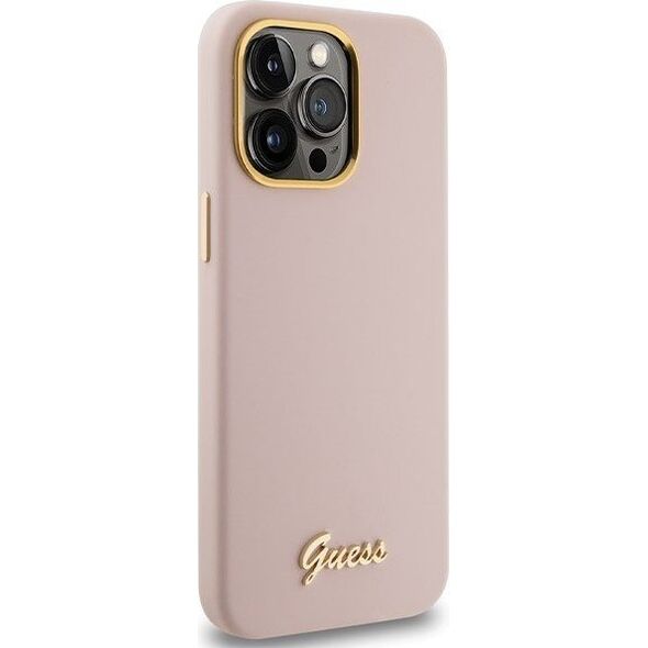 Guess Guess GUHCP15XSMBSLP iPhone 15 Pro Max 6.7" różowy/pink hardcase Silicone Script Metal Logo & Frame