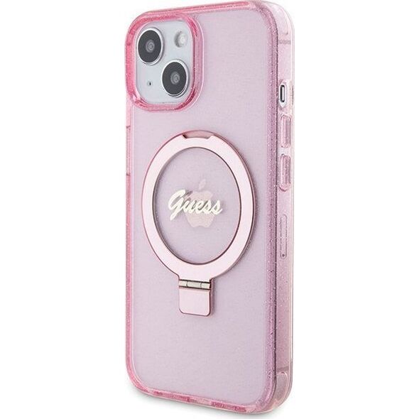 Guess Guess GUHMP15MHRSGSP iPhone 15 Plus 6.7" różowy/pink hardcase Ring Stand Script Glitter MagSafe