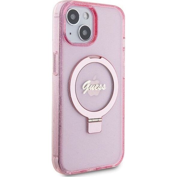 Guess Guess GUHMP15MHRSGSP iPhone 15 Plus 6.7" różowy/pink hardcase Ring Stand Script Glitter MagSafe