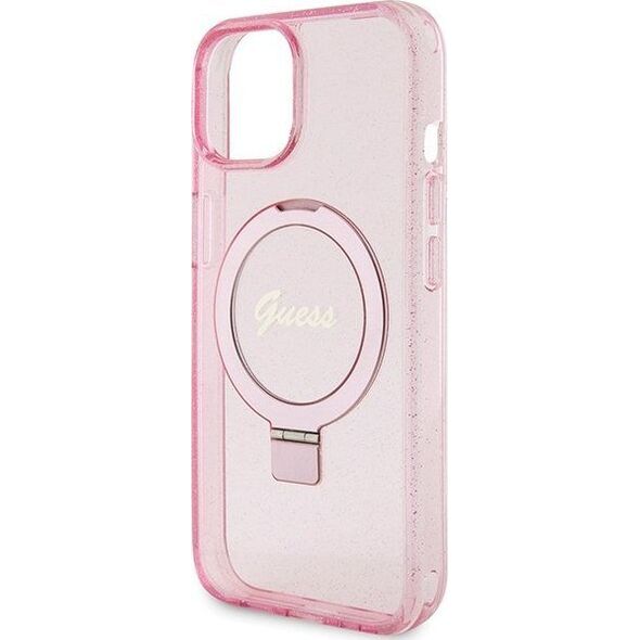 Guess Guess GUHMP15MHRSGSP iPhone 15 Plus 6.7" różowy/pink hardcase Ring Stand Script Glitter MagSafe