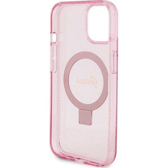 Guess Guess GUHMP15MHRSGSP iPhone 15 Plus 6.7" różowy/pink hardcase Ring Stand Script Glitter MagSafe